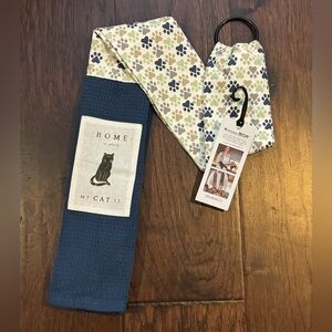 NWT DEMDACO Home is Where My Cat is Navy Blue 69” Dish Towel Kitchen Boa